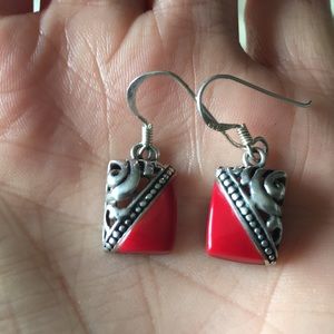 Vintage red and sterling silver earrings.